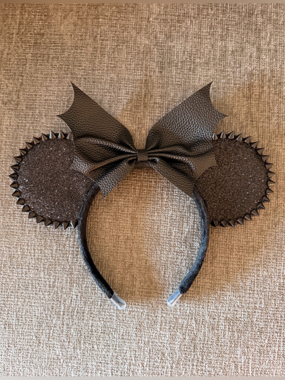 Black Studded Bat Ear Headband with Bow - Women's Hair Accessory